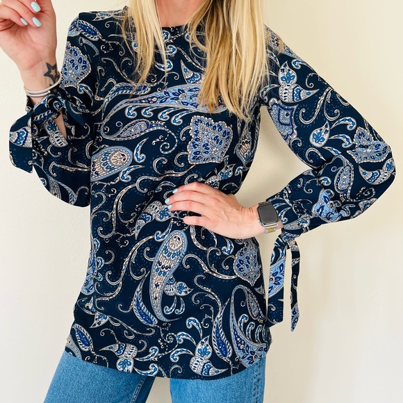 H&M balloon sleeve tunic paisley blouse top - Picture 1 of 8